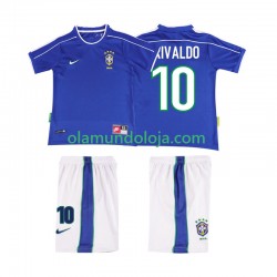 Camisola Brasil RIVALDO 10 Retro Criança Equipamento Segundo 1998 Manga Curta